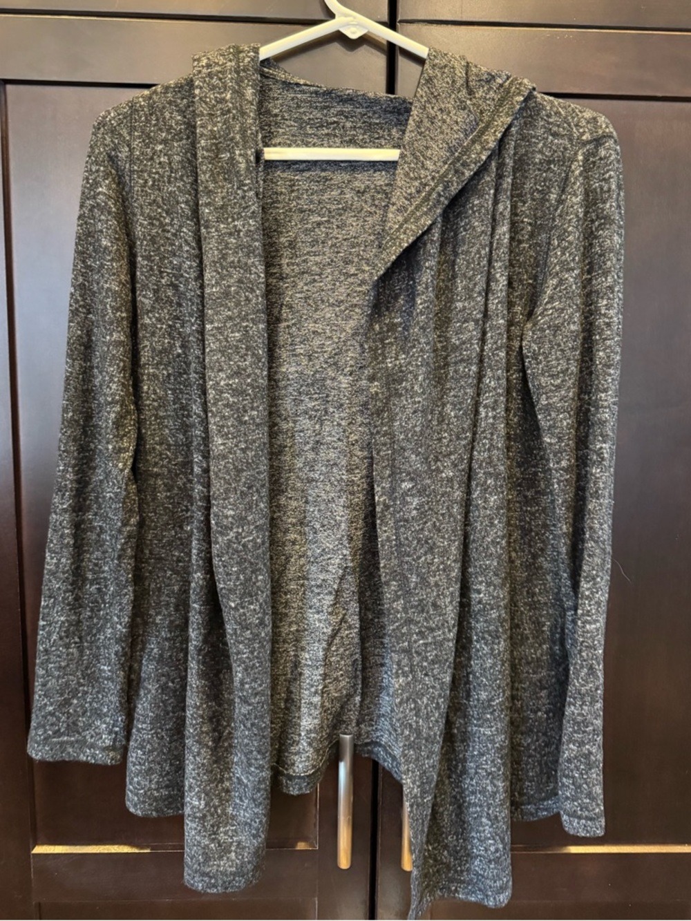 Harlowe & Graham Heathered Charcoal Open-Front Hooded Cardigan